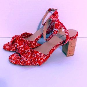 TORRID Red Bandana Print Tapered Cork 3” Block Heel Sz 10WW